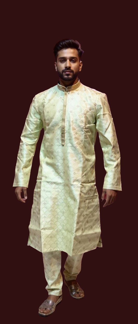 Light Green Jacquard Kurta Set