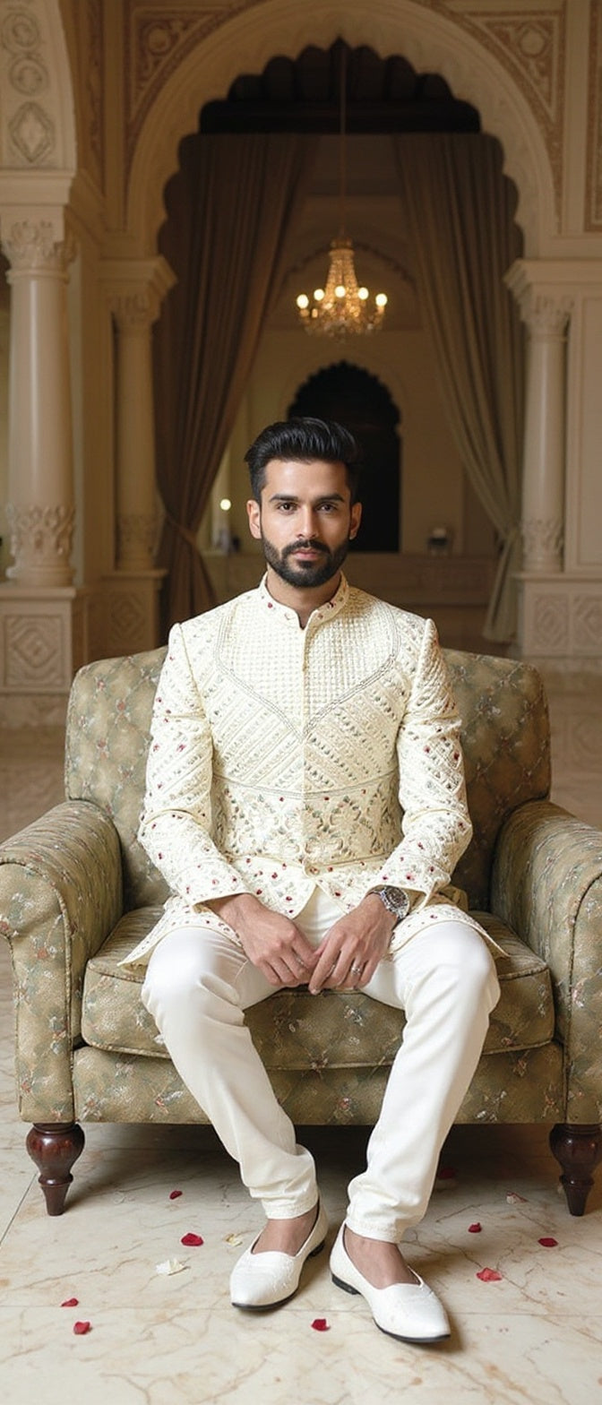 Men's premium Panelled Embroidered Sherwani