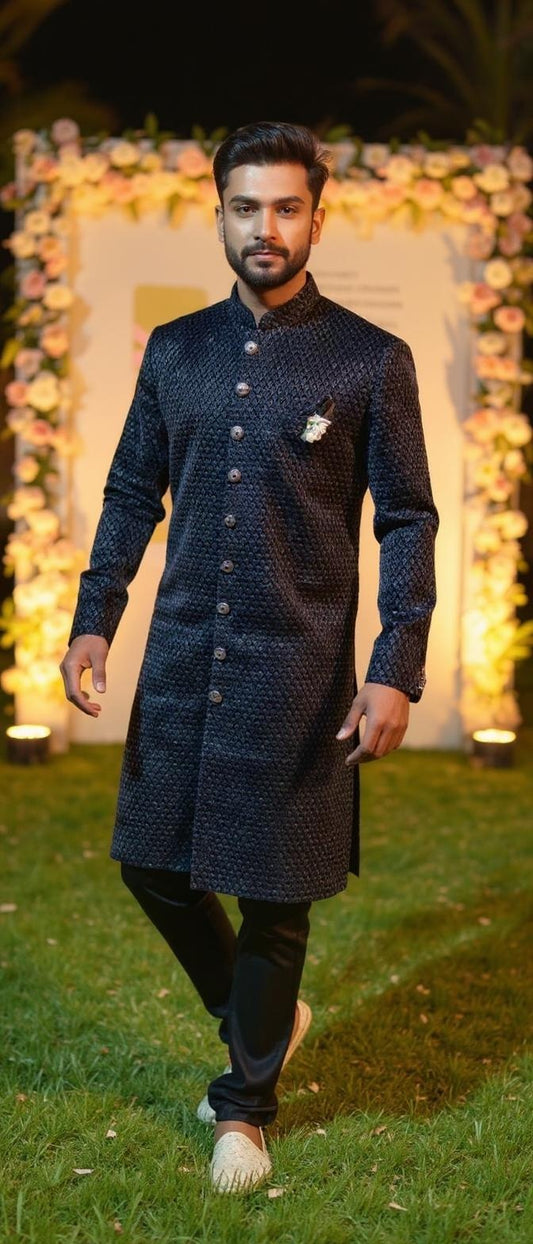 Men's black velvet embroided indoweston