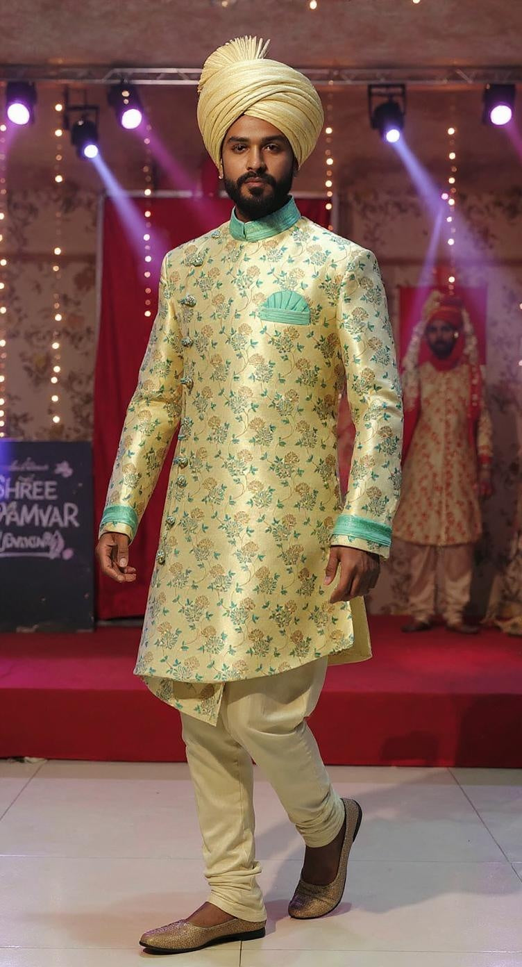 Men's Silk Cream Floral indoweston with Mint Accent