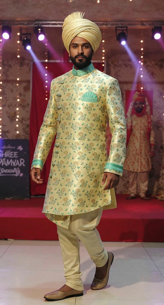 Men's Silk Cream Floral indoweston with Mint Accent