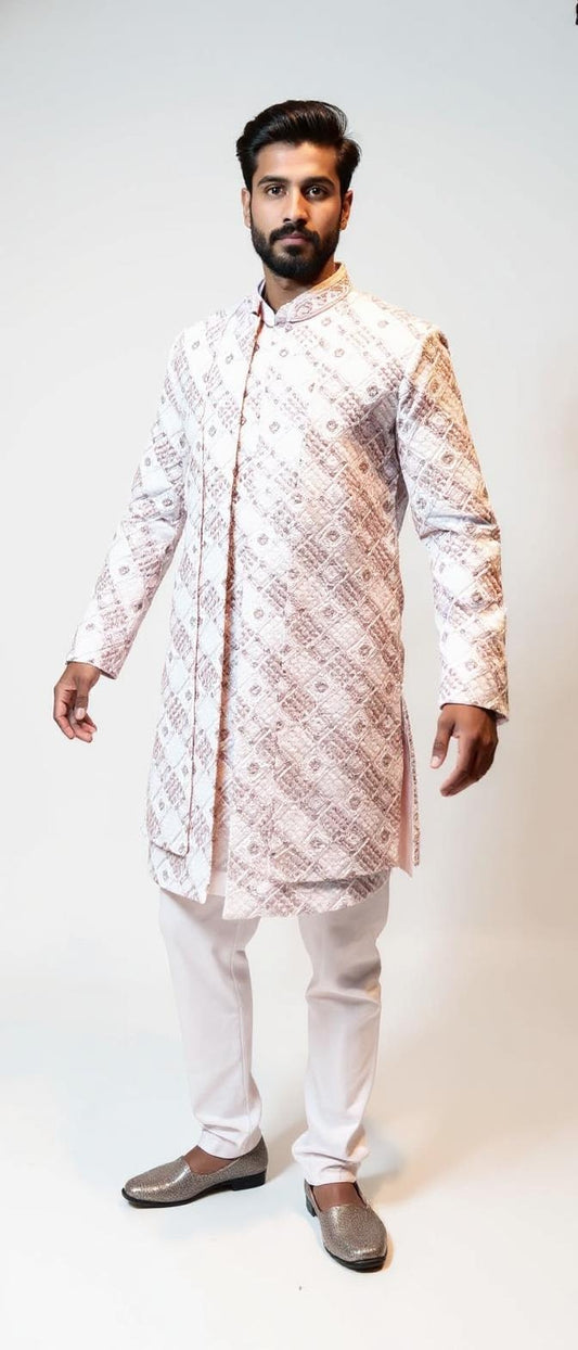 Men's Off-White Geometric Pattern peach shrug indoweston | Ceremonial Wear