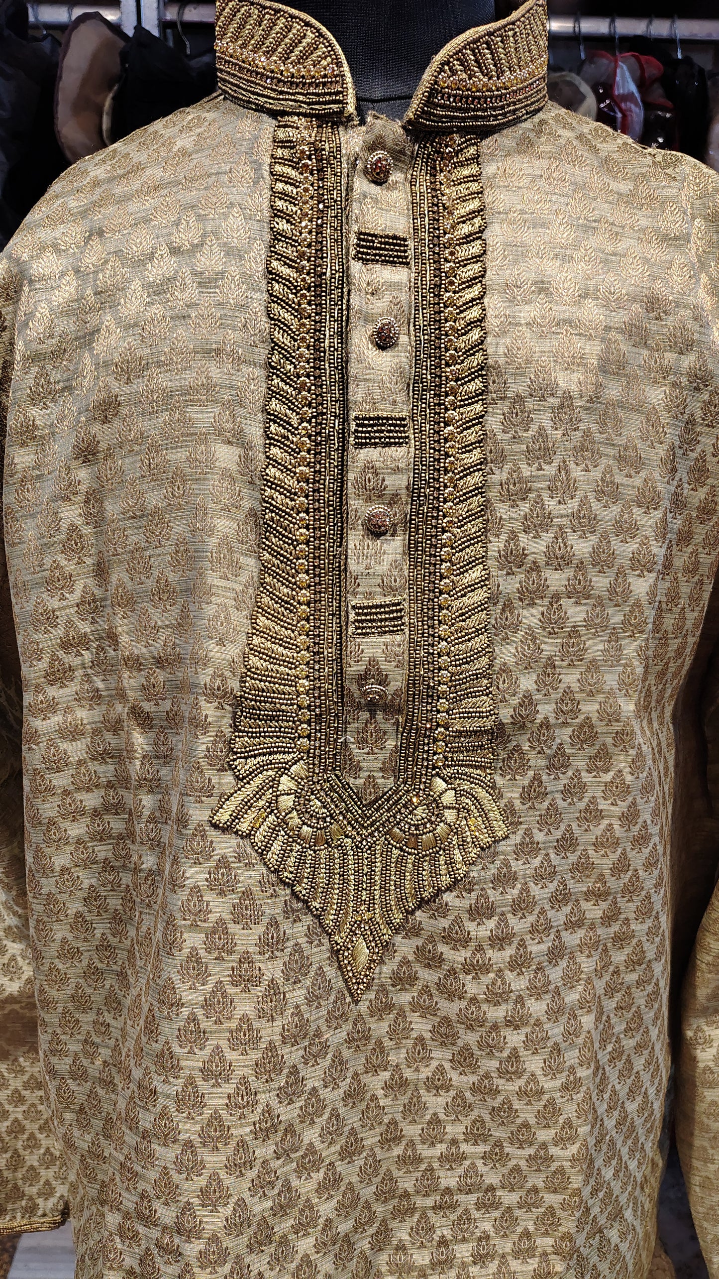 Men's Gold Brocade Kurta with Heavy Ornate Embroidery