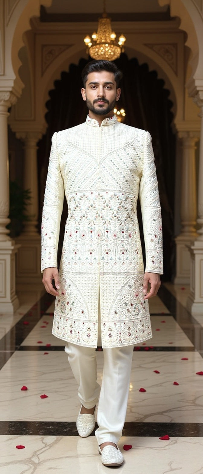 Men's premium Panelled Embroidered Sherwani