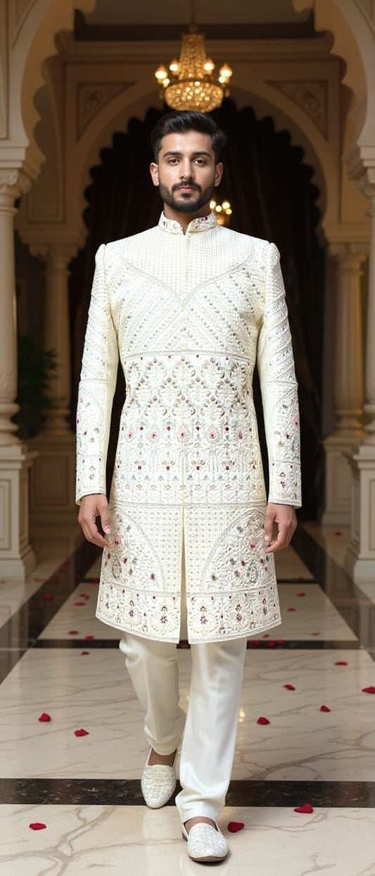 Men's premium Panelled Embroidered Sherwani