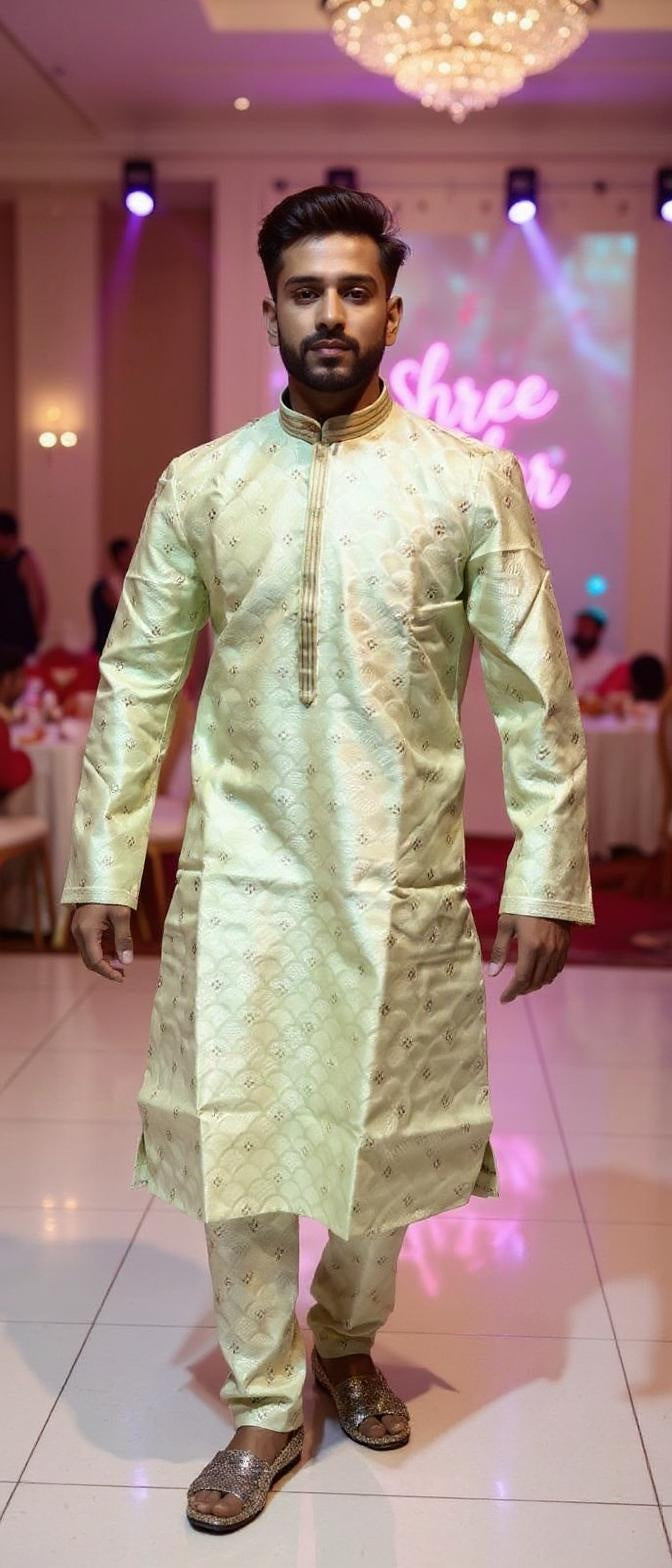 Light Green Jacquard Kurta Set