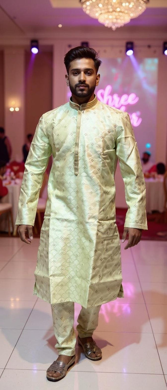 Light Green Jacquard Kurta Set