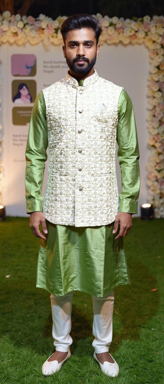 *Title:* "Elegant Men's Traditional Kurta with Embroidered Waistcoat - Perfect for Weddings and Festive Occasion