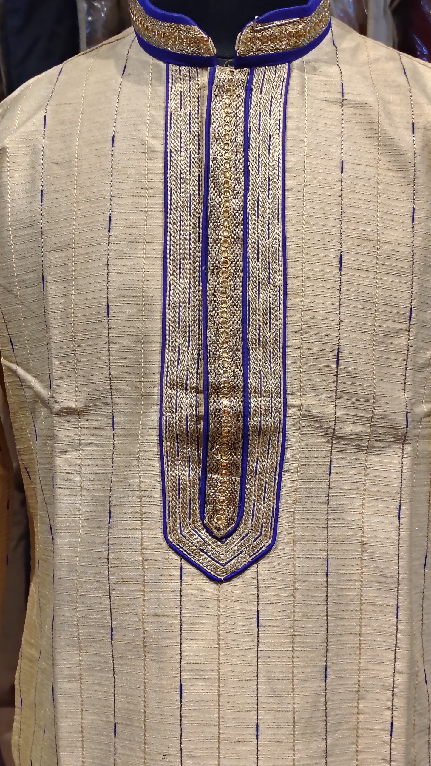 Men's Light gold Kurta Set with Colorful Embroidery