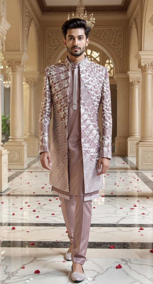 Men's Mauve Embroidered shrug Indo-Western
